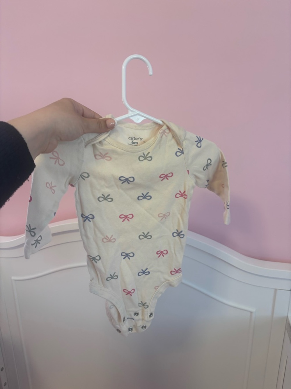 Carter's Cream Long-Sleeve Bow Print One-Piece Bodysuit